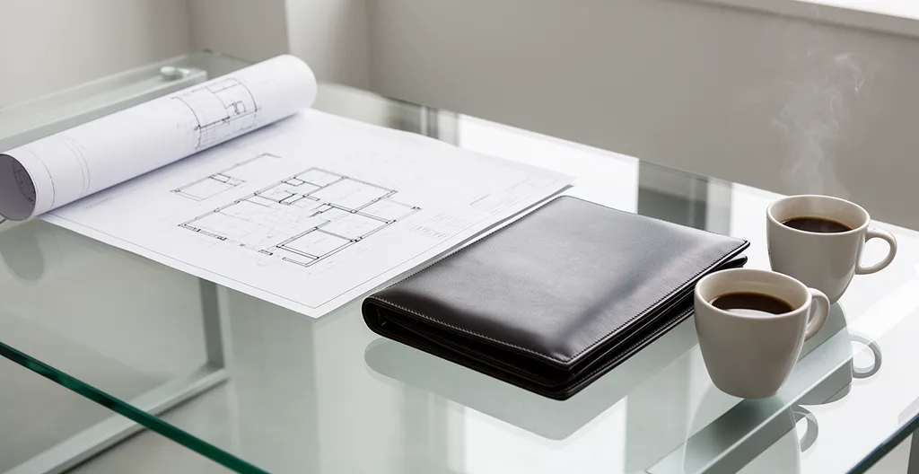 Bureau de négociation avec contrat de construction et plans de maison