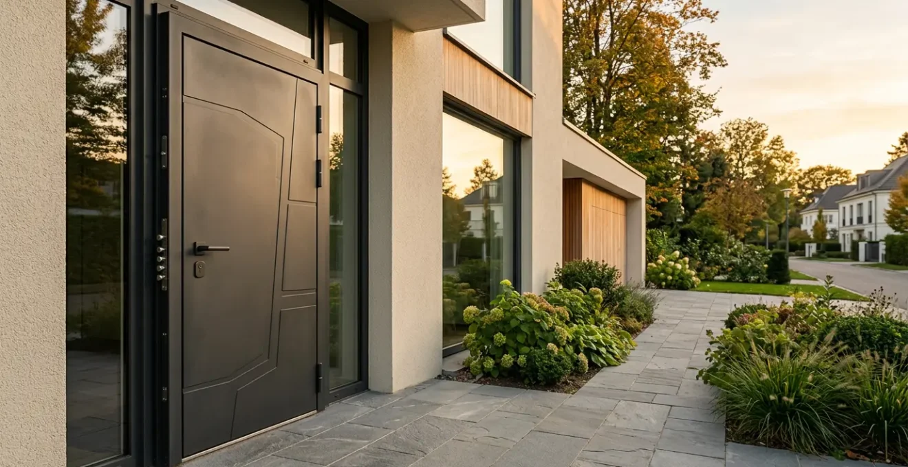 Porte blindée haute sécurité certifiée A2P BP3 protégeant une entrée de maison française