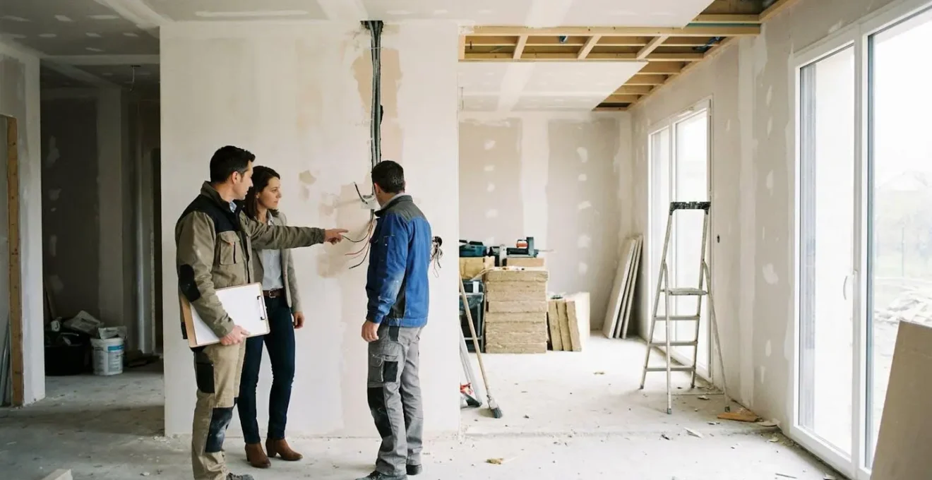 Inspection détaillée d'un chantier de maison lors de la réception avec réserves