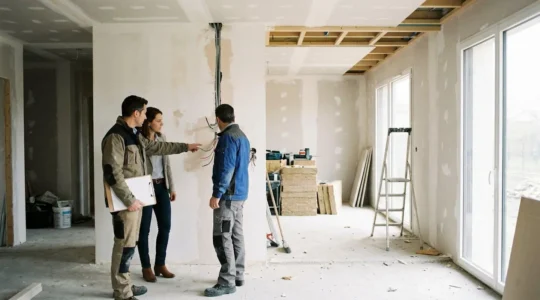 Inspection détaillée d'un chantier de maison lors de la réception avec réserves