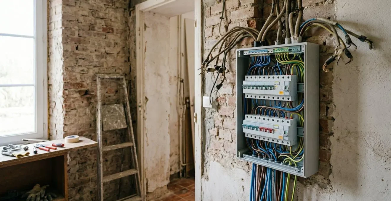 Tableau électrique moderne dans une maison des années 80 en cours de rénovation