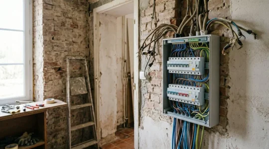 Tableau électrique moderne dans une maison des années 80 en cours de rénovation