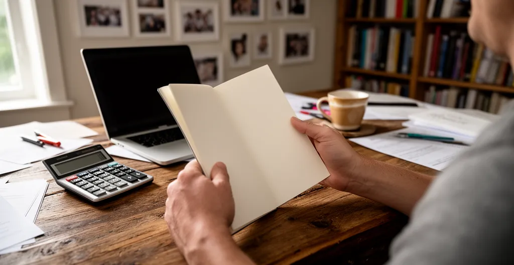Personne consultant des documents de construction sur un bureau en bois