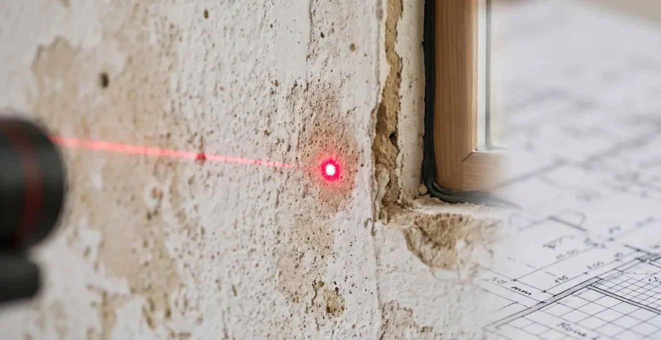 Vue détaillée d'un professionnel mesurant la surface de plancher au nu intérieur des murs