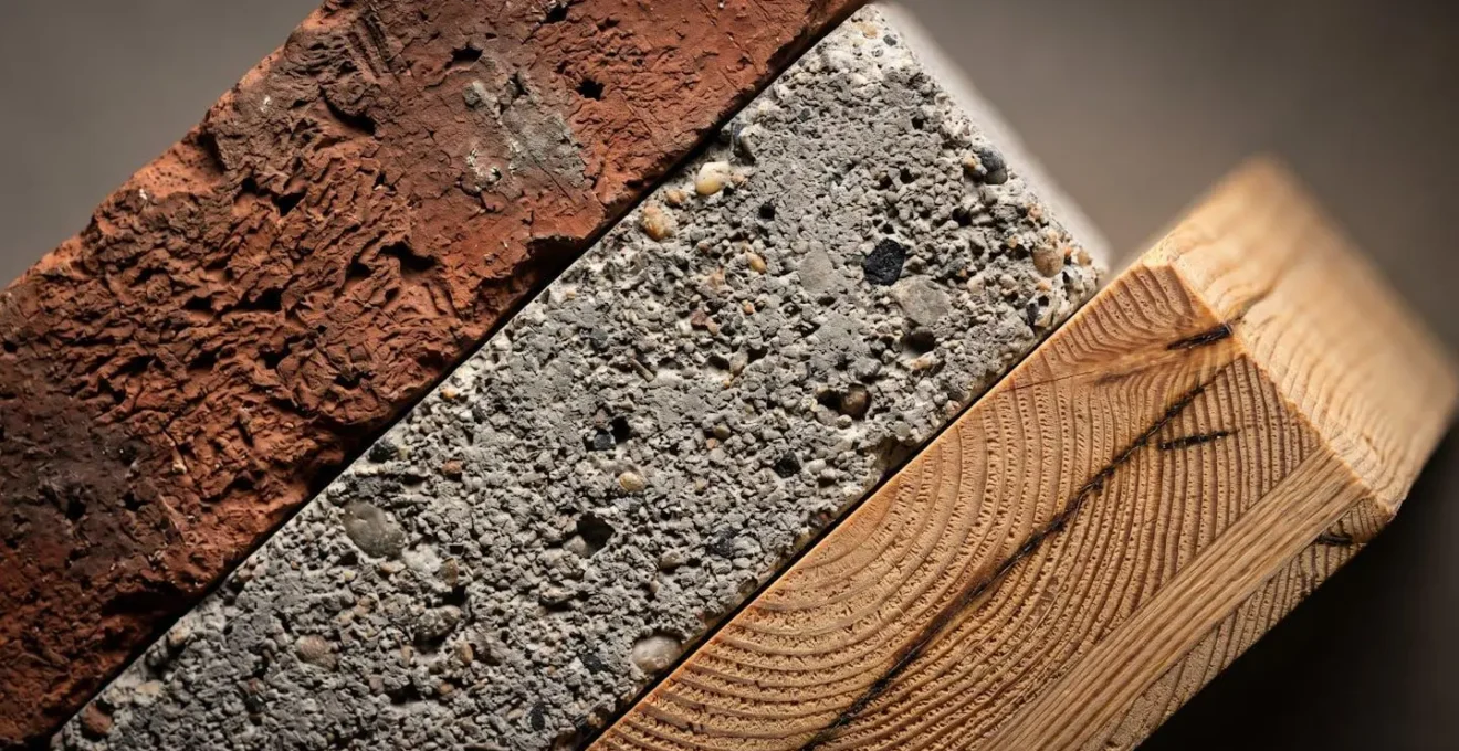 Échantillons de matériaux de construction disposés avec visualisation de leur impact carbone
