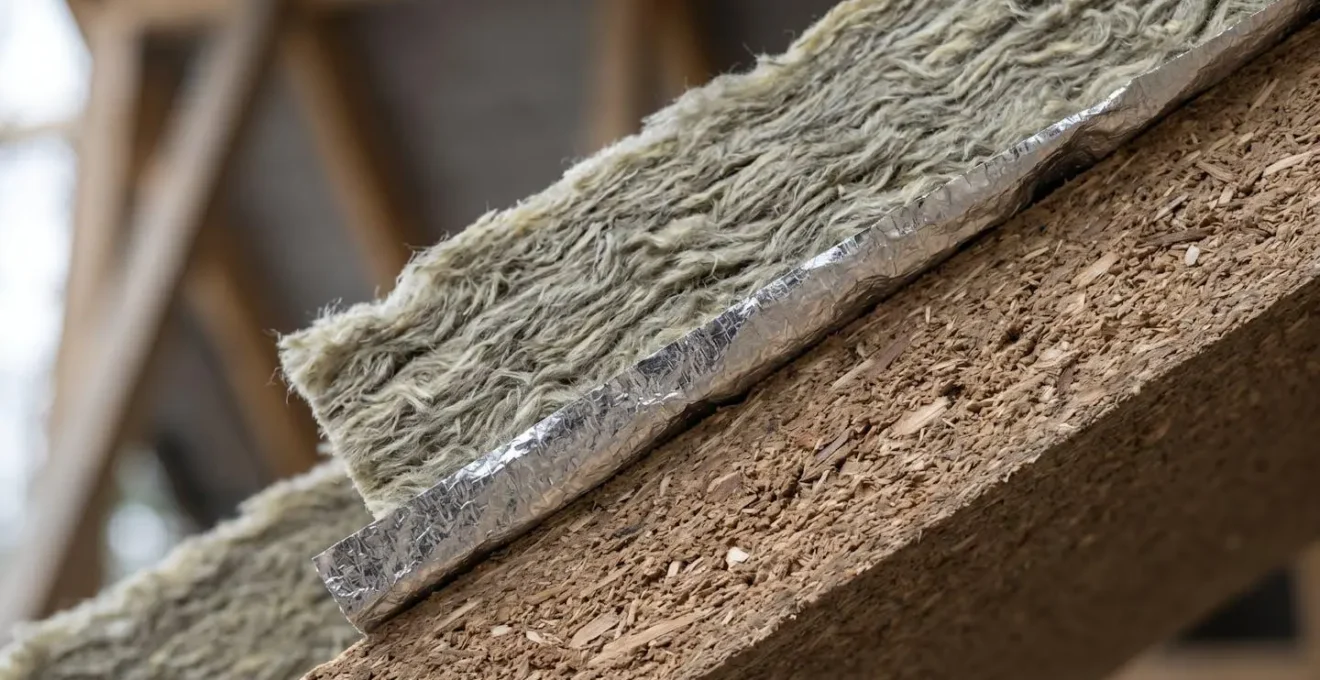 Coupe technique d'une toiture montrant les différentes couches d'isolation thermique dans des combles aménagés