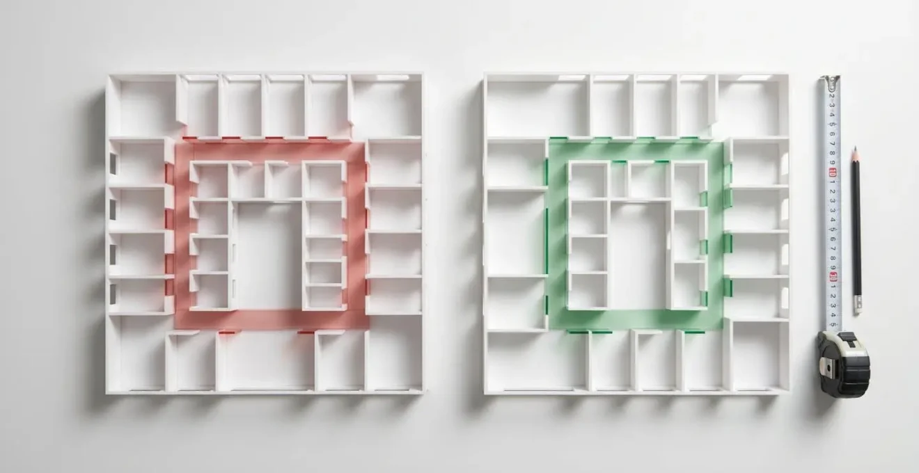 Comparaison visuelle de deux plans de maison avec zones de circulation optimisées en vert