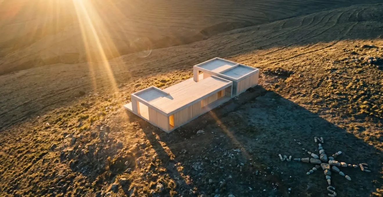 Vue aérienne d'une maison montrant l'impact crucial de l'orientation solaire sur le confort thermique des pièces et les économies d'énergie.