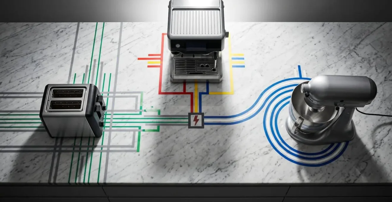 Plan technique de cuisine avec implantation électrique détaillée