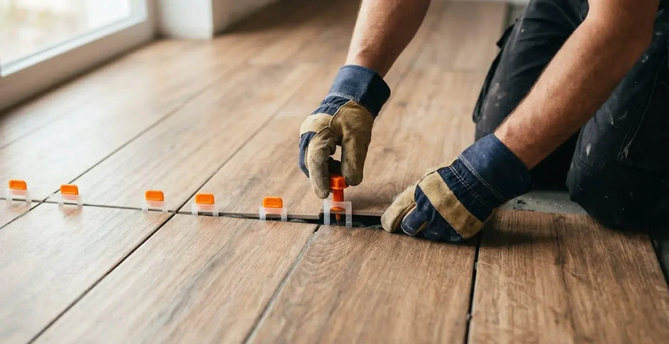 Système de croisillons autonivelants avec vis sur carrelage rectangulaire grand format
