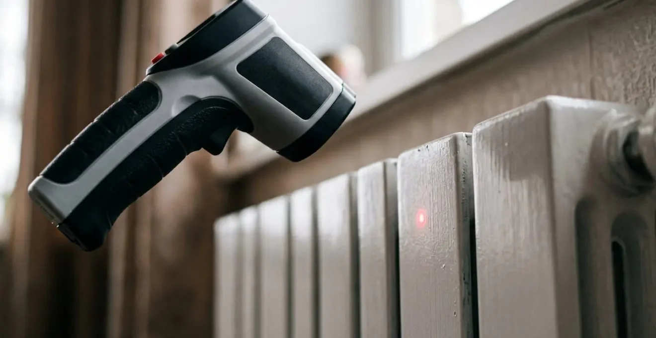 Vérification de la température d'un radiateur avec un thermomètre infrarouge